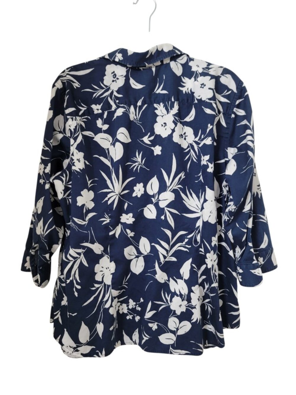 Lauren Ralph Lauren Size 2X Navy Blue w/ White Floral Button Down Shirt - Picture 4 of 11